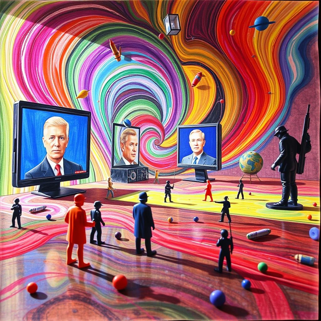 Surreal Dreamscapes of Digital Chaos in Colorful Crayon