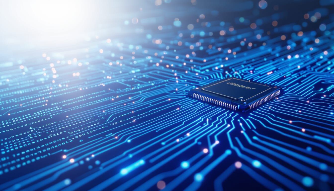 Abstract Tech Background with Code and Circuits