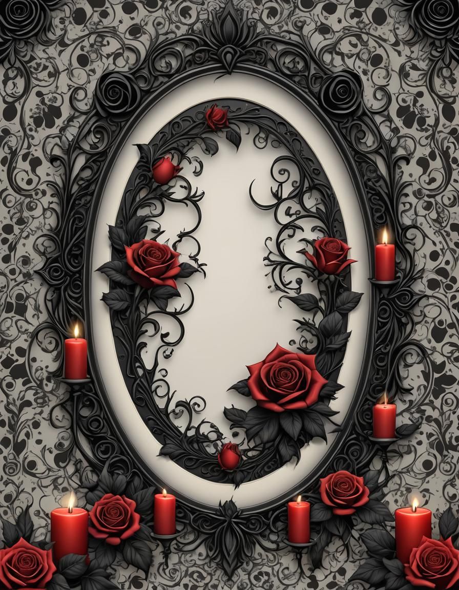 Gothic Frame with Roses and Candles in 3D Shading