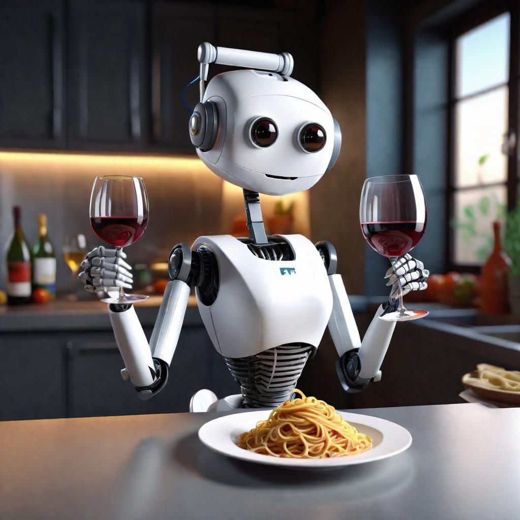 Robot Maid Serving an Italian Dinner ....