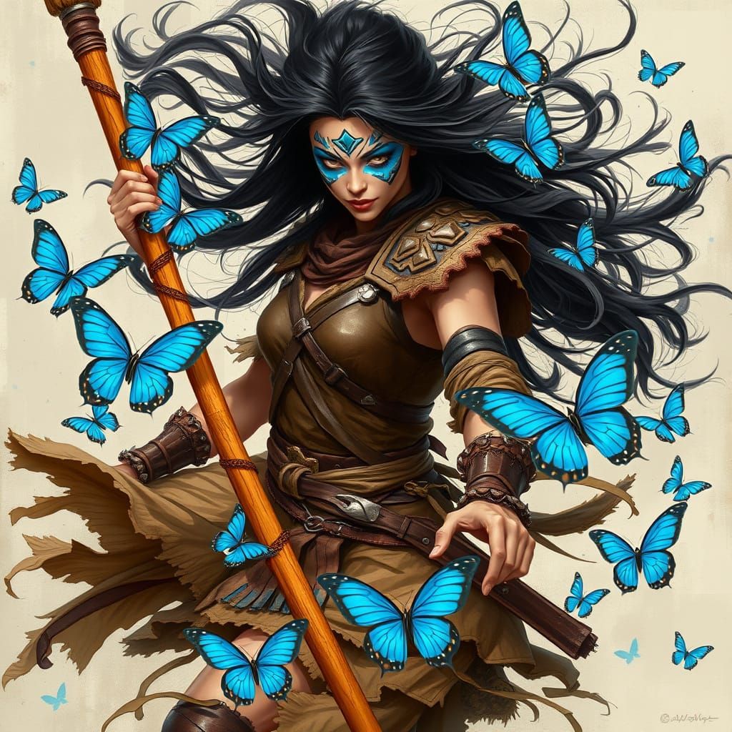 Earth-Toned Warrior Dances with Fauchard Polearm Amidst Whir...