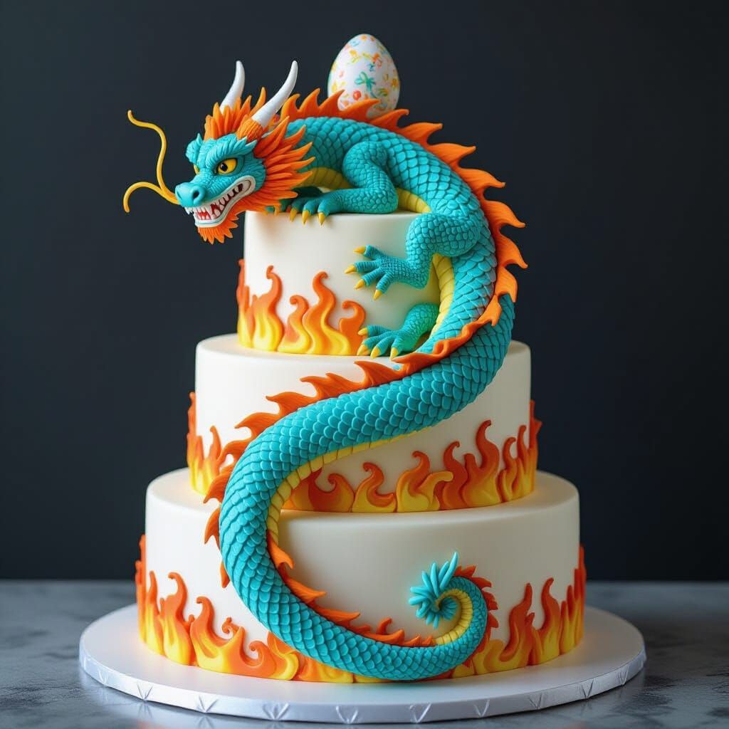 Majestic Dragon Cake with Fiery Accents