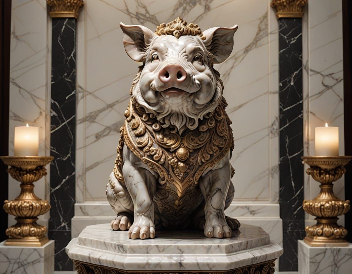 A Baroque Marble Masterpiece: A Gilded Pig