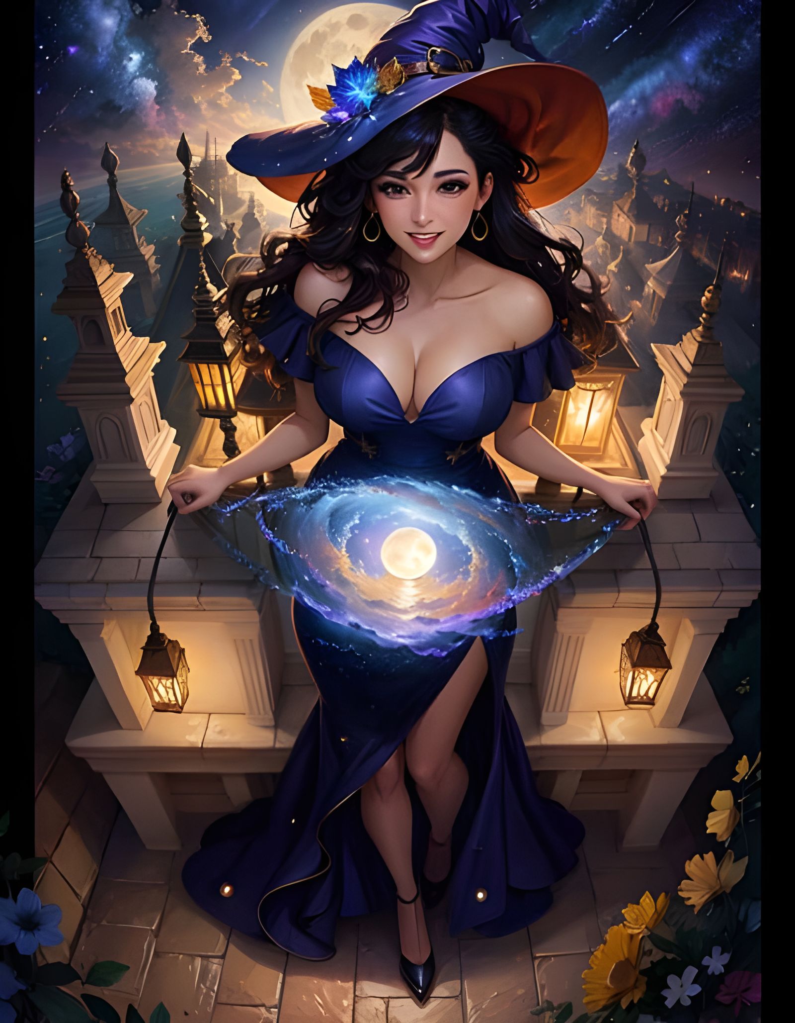 Cute Witch Cuddling Cat in Magical Style