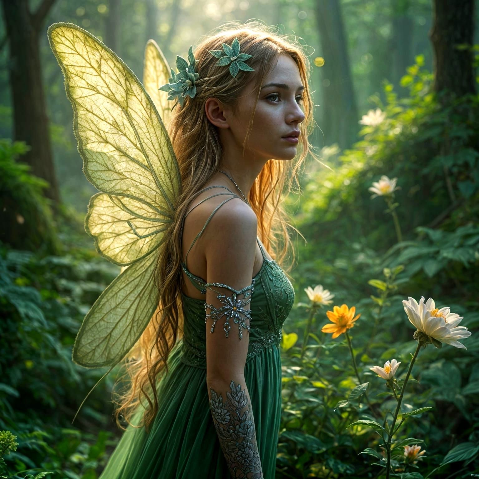 Breathtaking Fairy in Mossy Forest, Bioluminescent Light