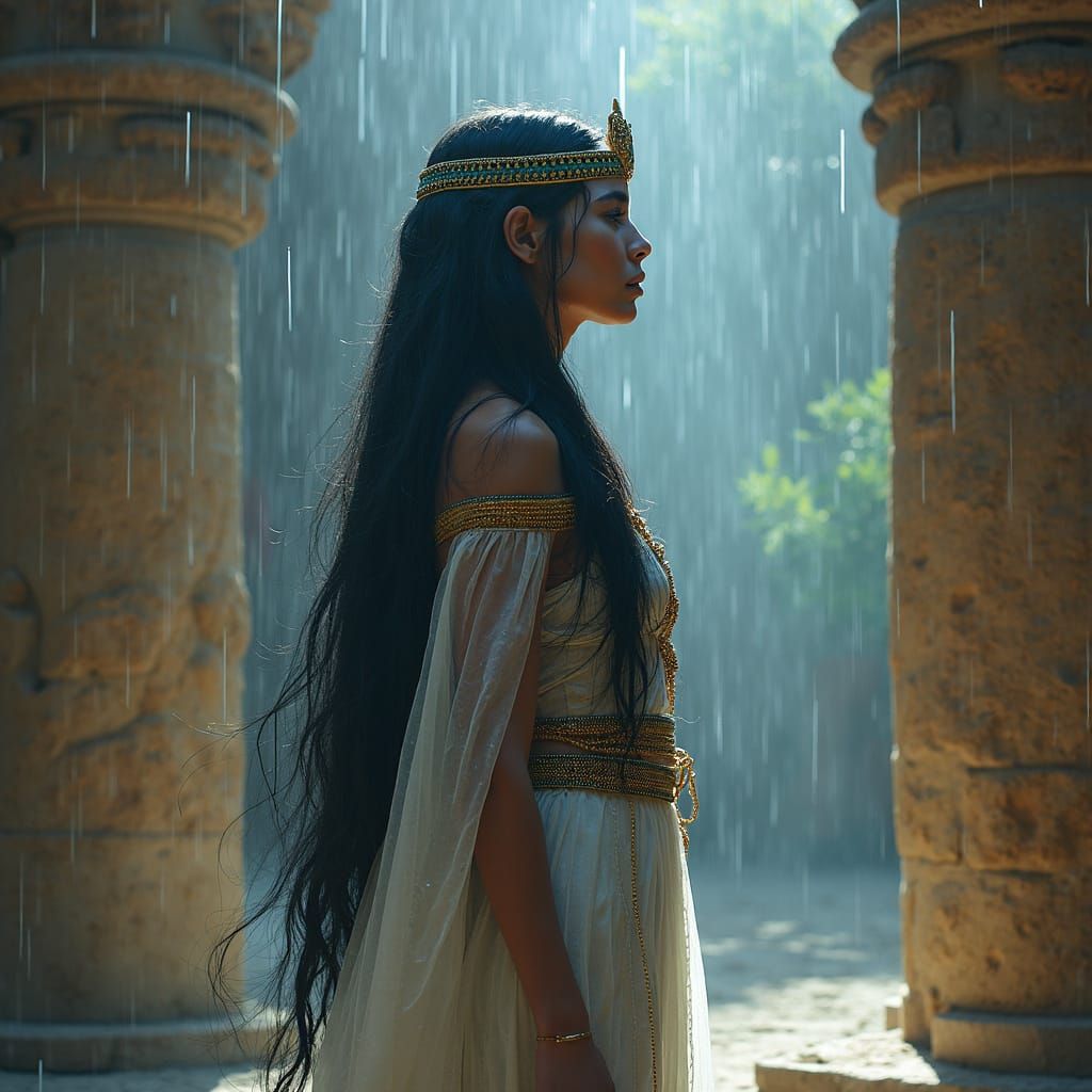 Ethereal Predynastic Egyptian Goddess of Rain in Temple