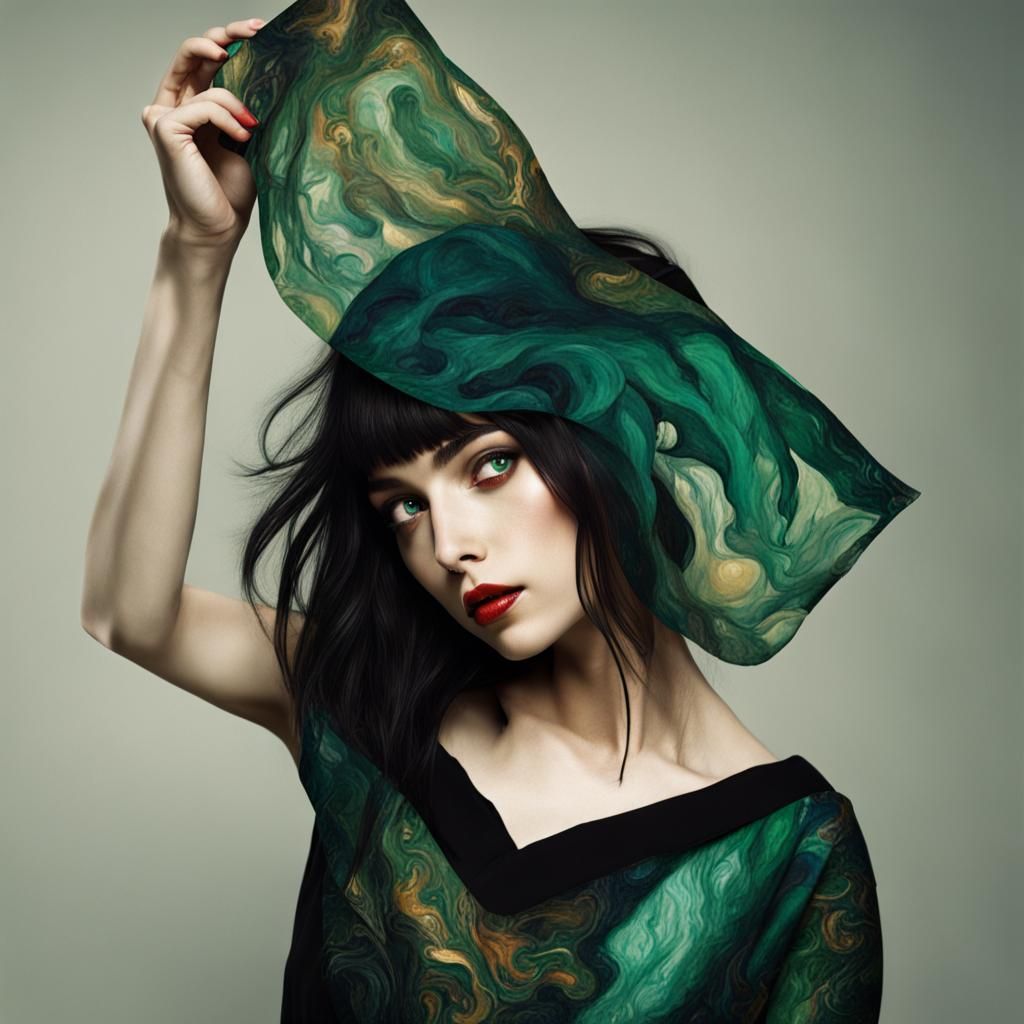 Emerald Emo Entity in Klimt-Renoir Style