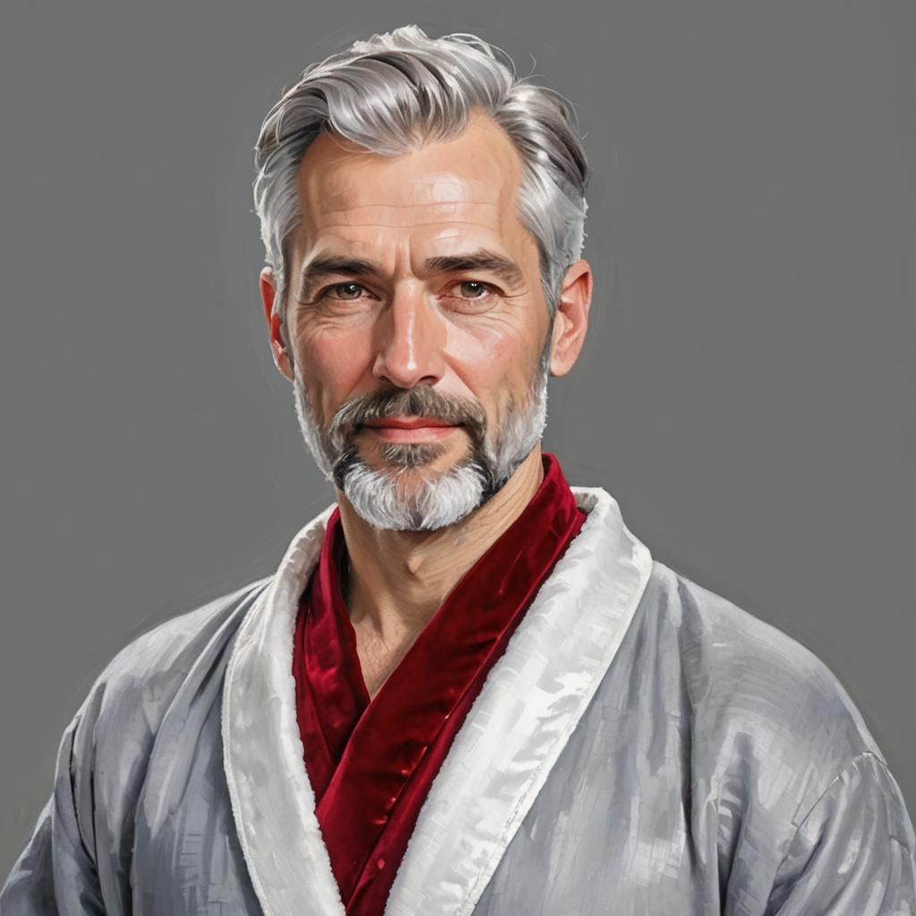 Expressionist Portrait of Handsome Man in Velvet Robe