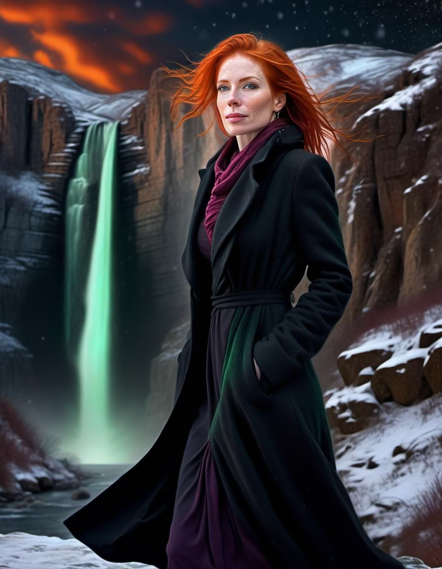 Renaissance Woman in Winter Landscape: Chiaroscuro Oil Paint...