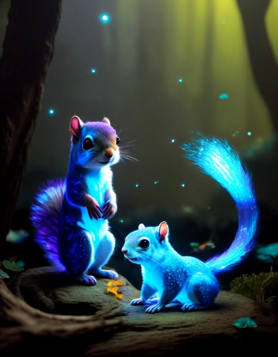 Bioluminescent Squirrel with Crystal Eyes and Scales