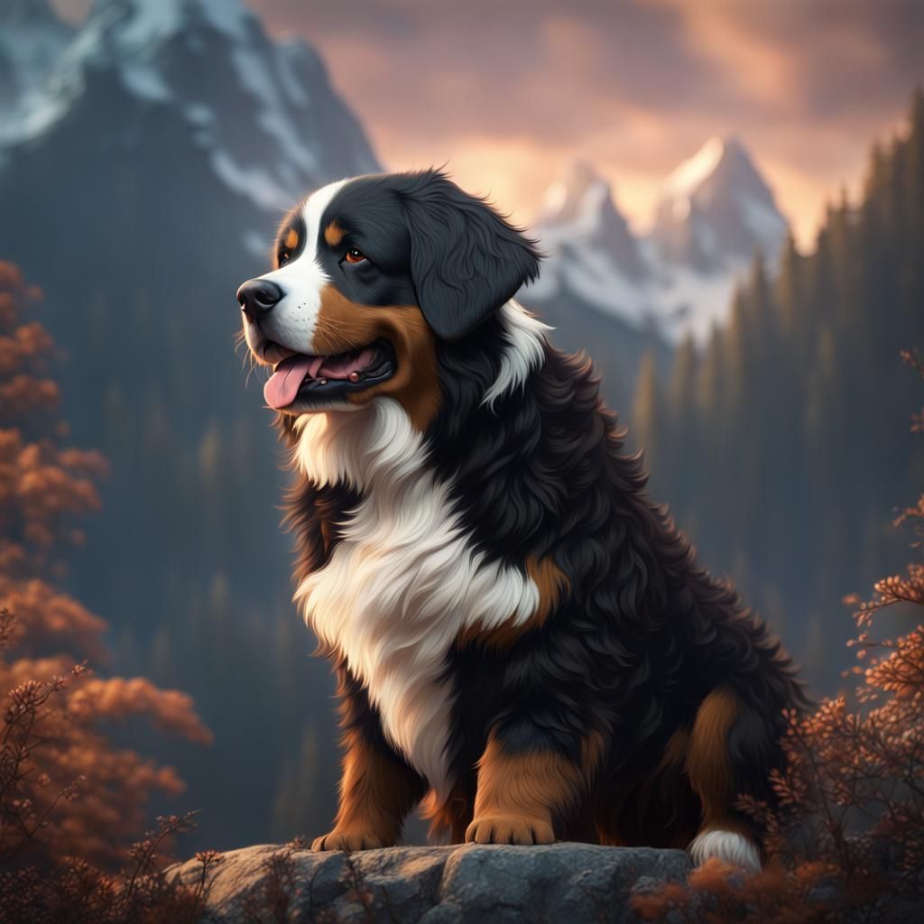 Cute Bernese Mountain Dog: Detailed Matte Painting