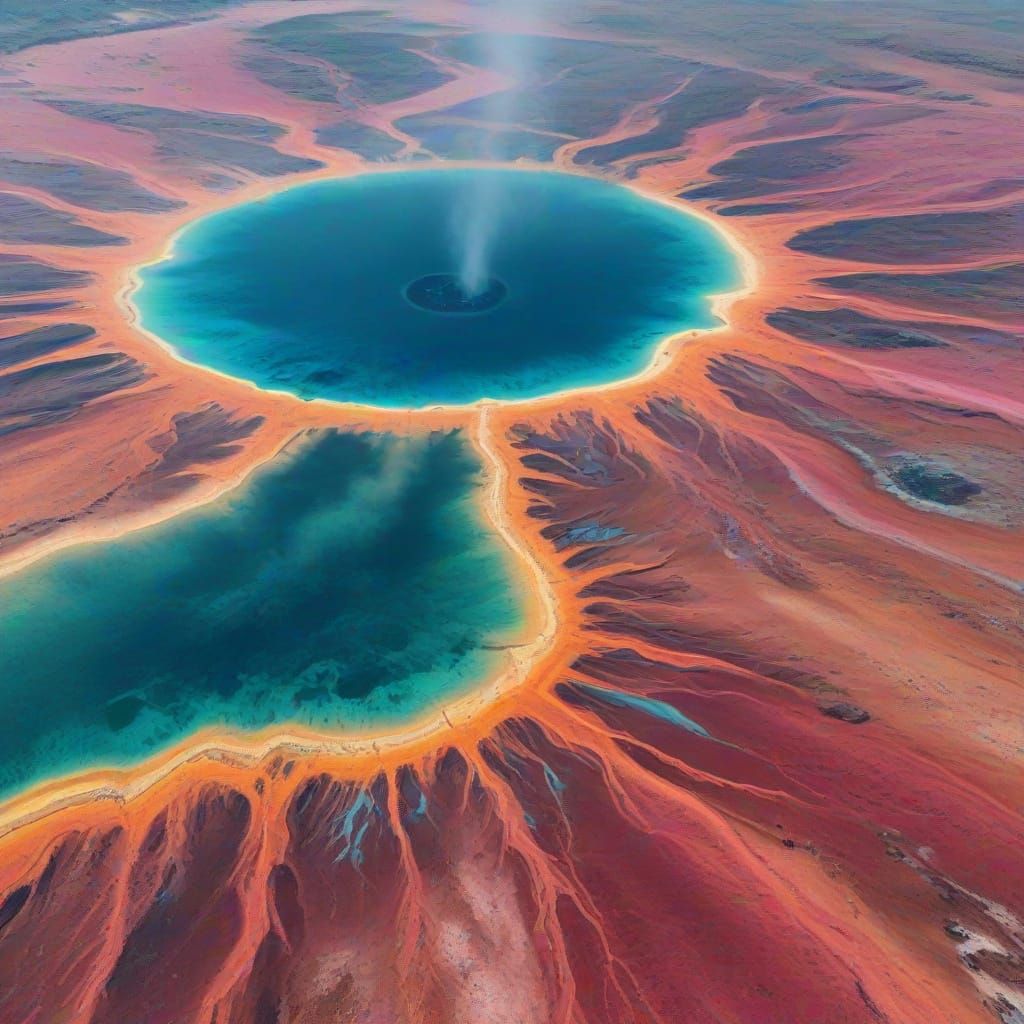 Grand Prismatic Spring Concept Art in Neon Cyberpunk Style