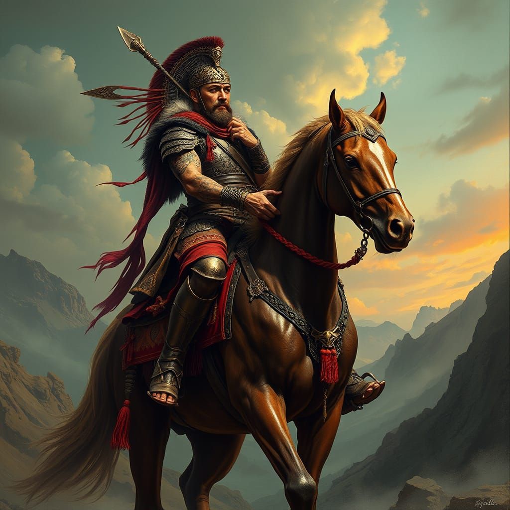 Mongolian Warrior Rides Across Steppe in Biomechanical Style