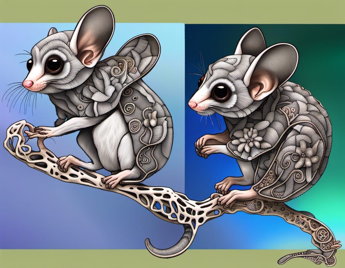 Pygmy Sugar Glider in Quantum Zentangle Style