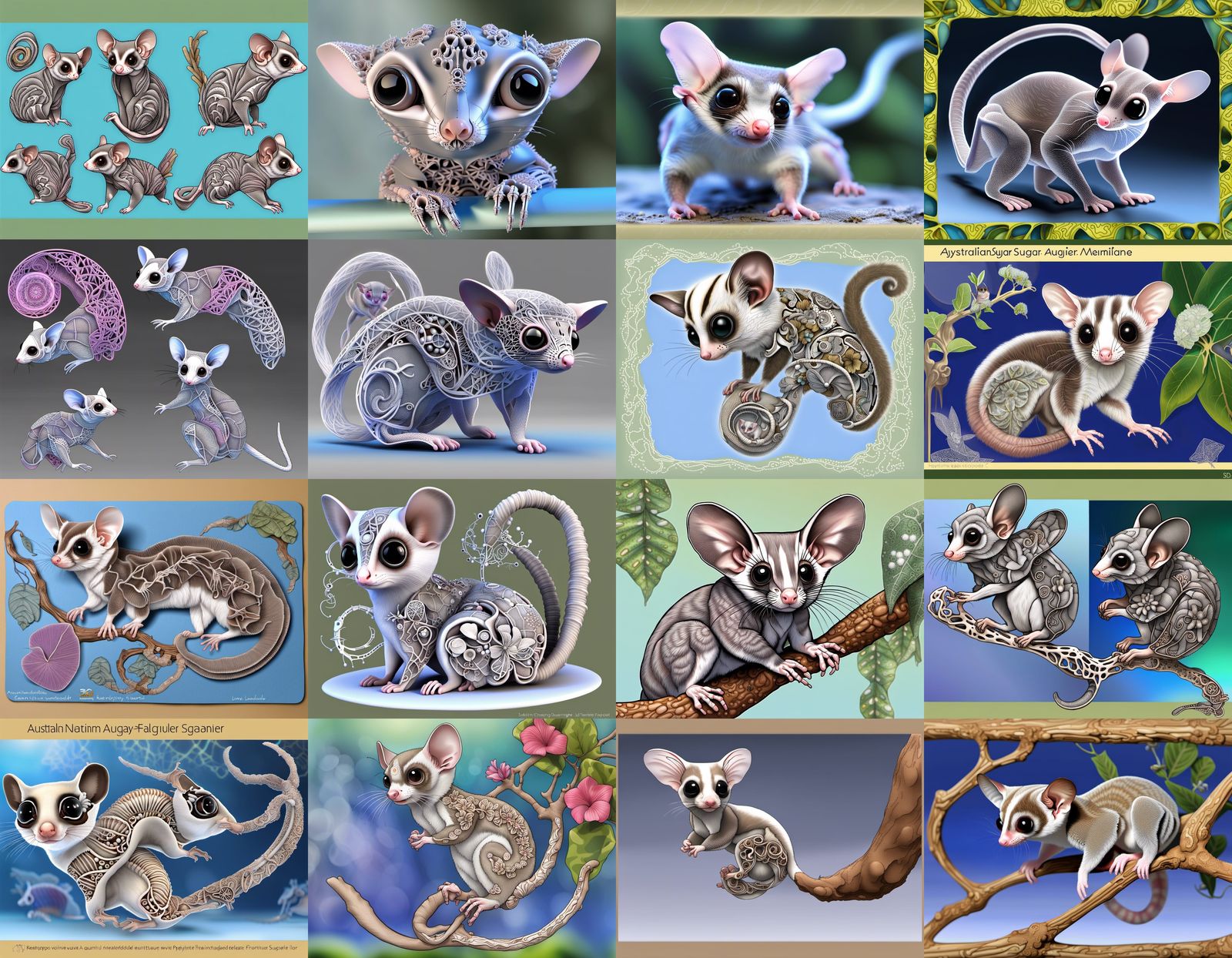 Pygmy Sugar Glider with Quantum Zentangle Flora