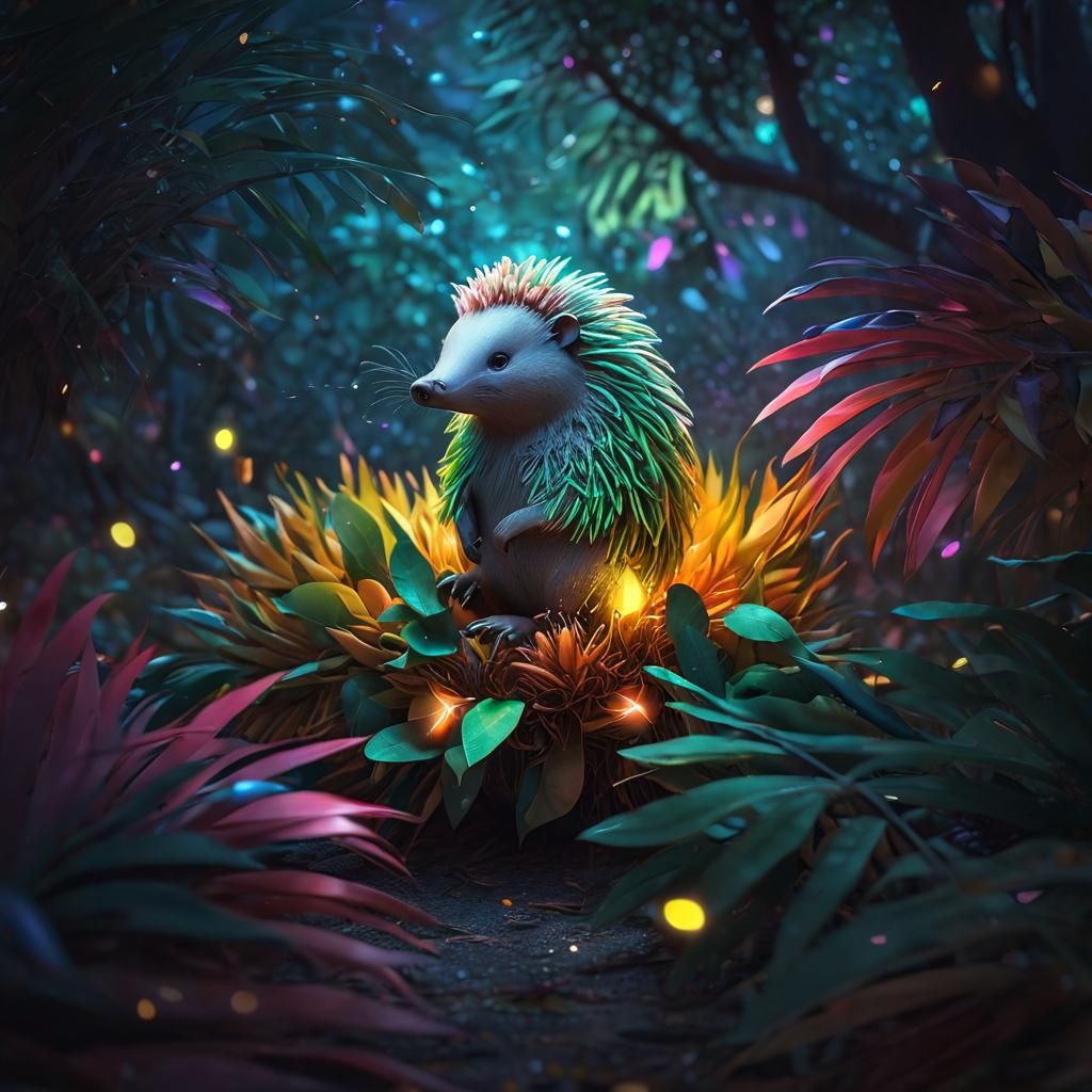 Cute Echidna with Mango: 3D Digital Art