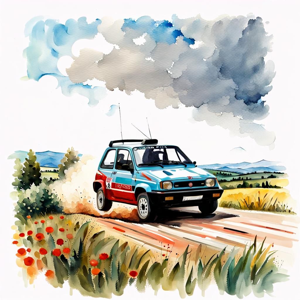 Fiat Panda Abarth Rally Car: Gouache Impressionism