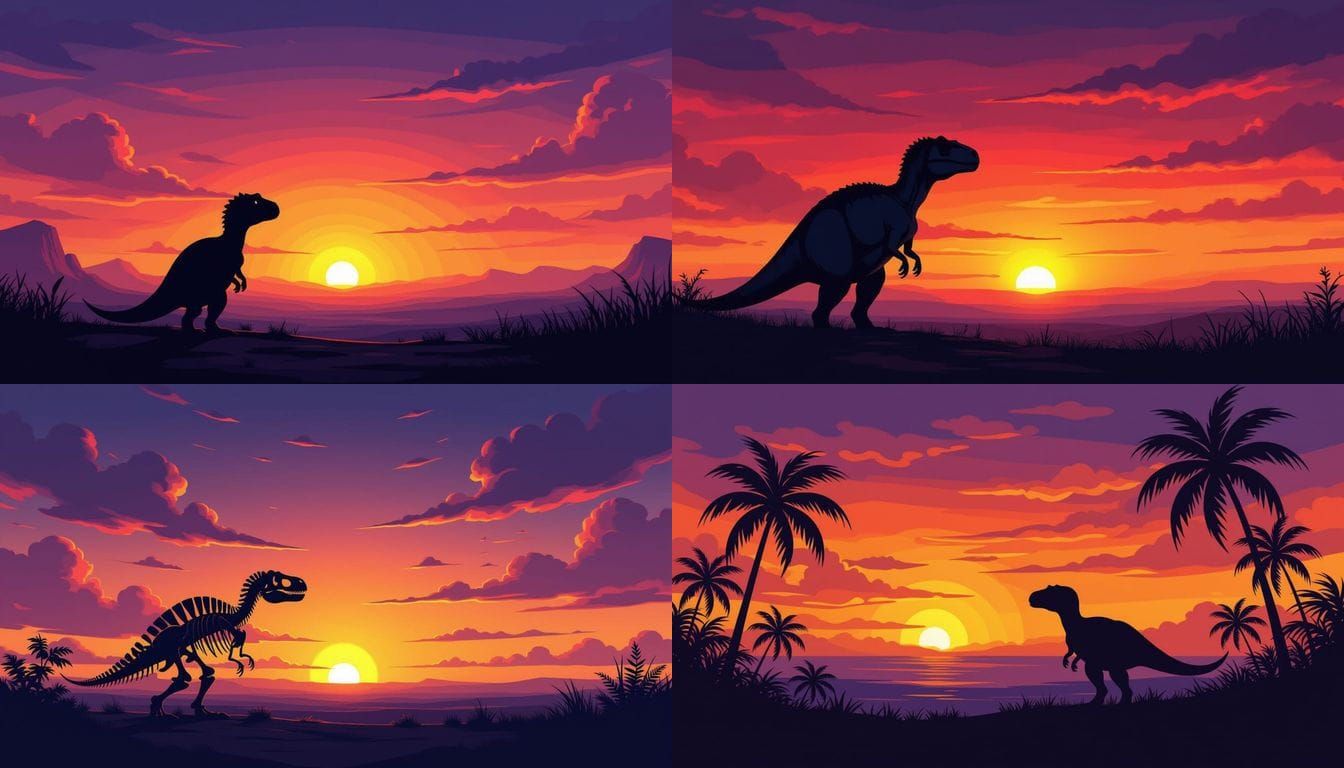 Dinosaur Silhouette at Prehistoric Sunset