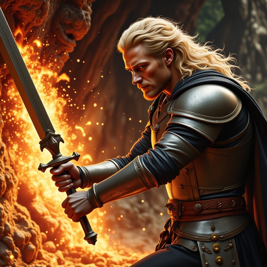 Siegfried Battles the Dragon in Epic Fantasy Style