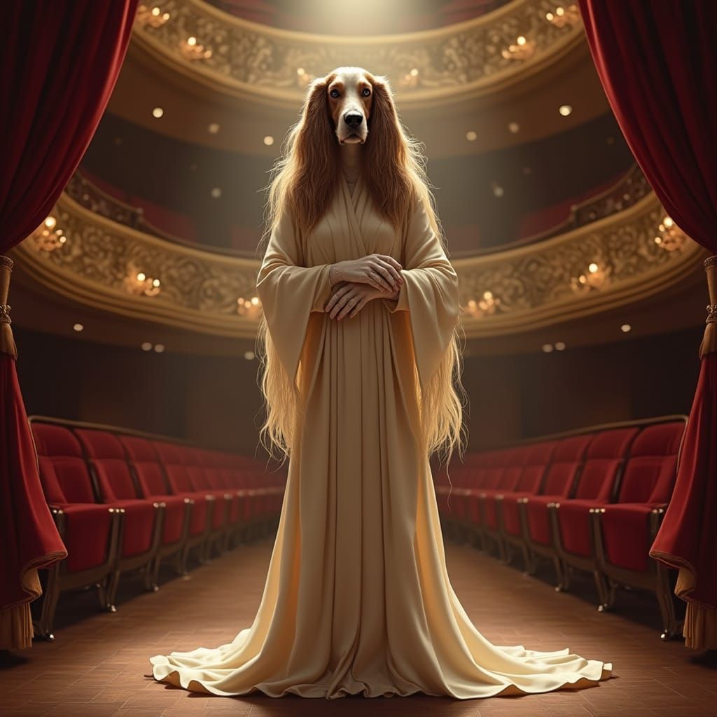 Elegant Basset Hound Opera Singer in Theater