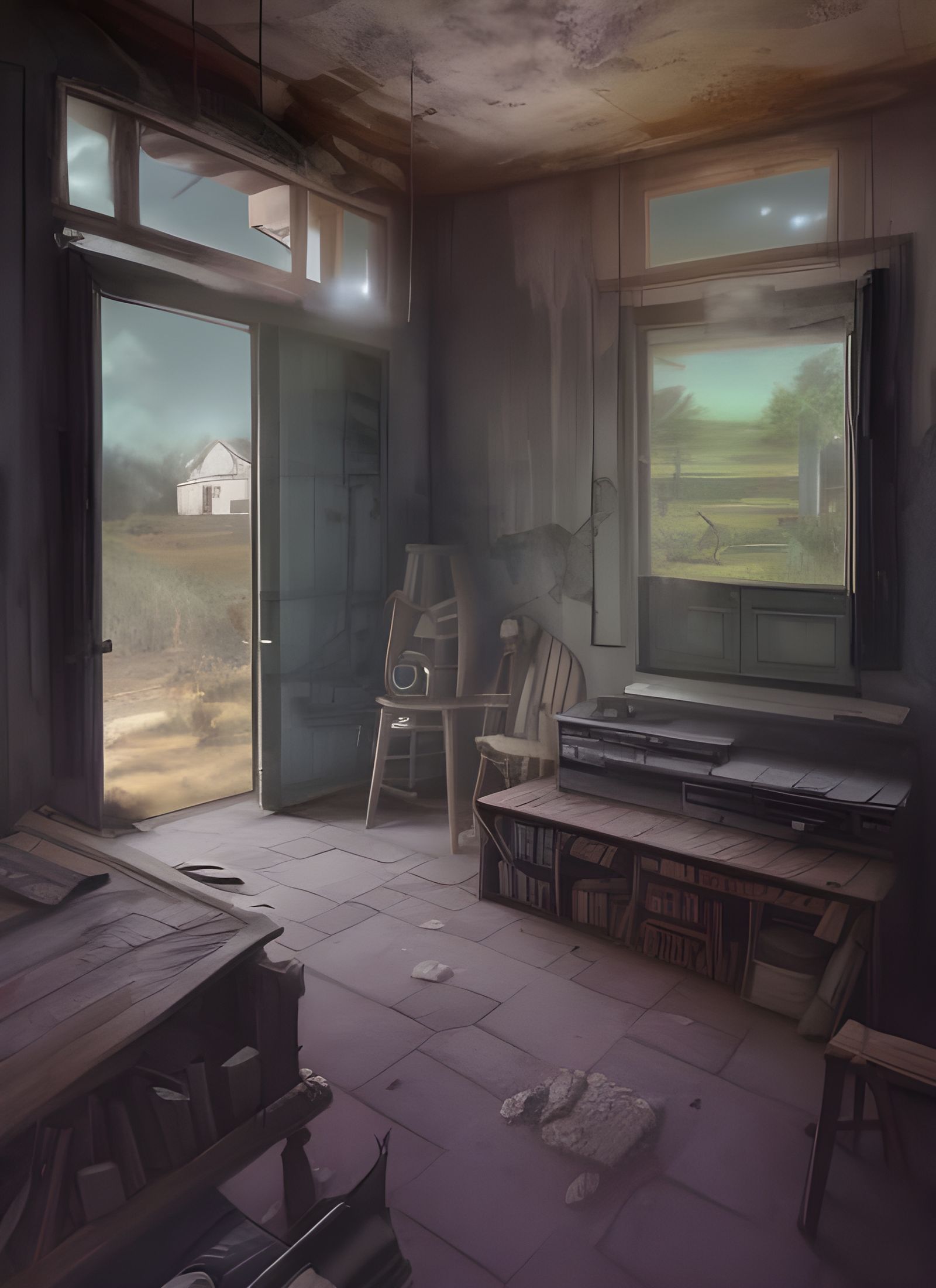 Surreal Farmhouse in Retrofuturistic, Glitchcore Style