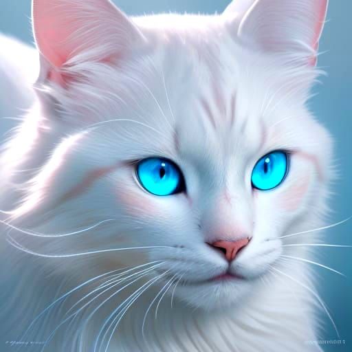 Regal White Cat with Vibrant Teal Eyes in Stylized Portrait