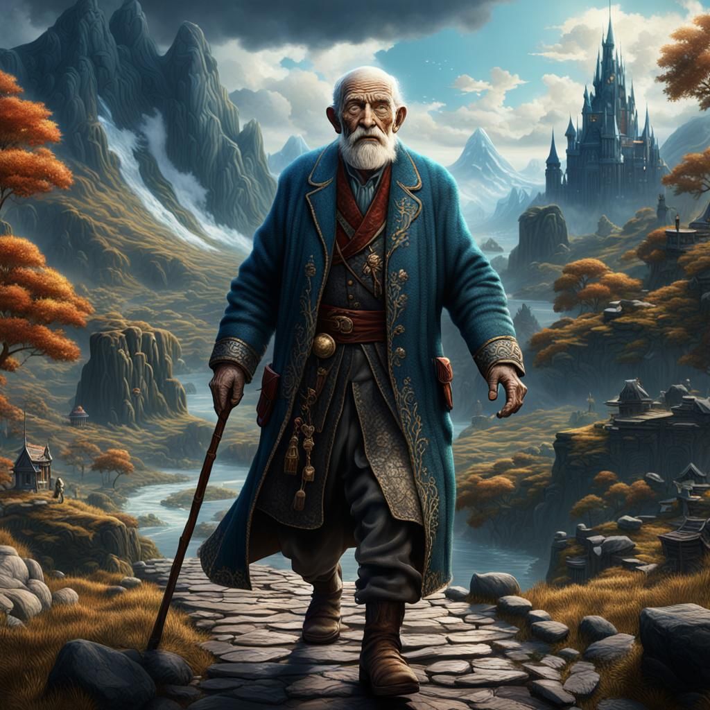 Detailed Matte Painting of a 100 Year Old Man