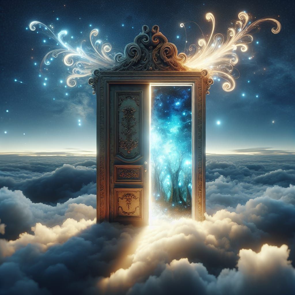 Ethereal Doorway to an Enchanted Forest in the Sky