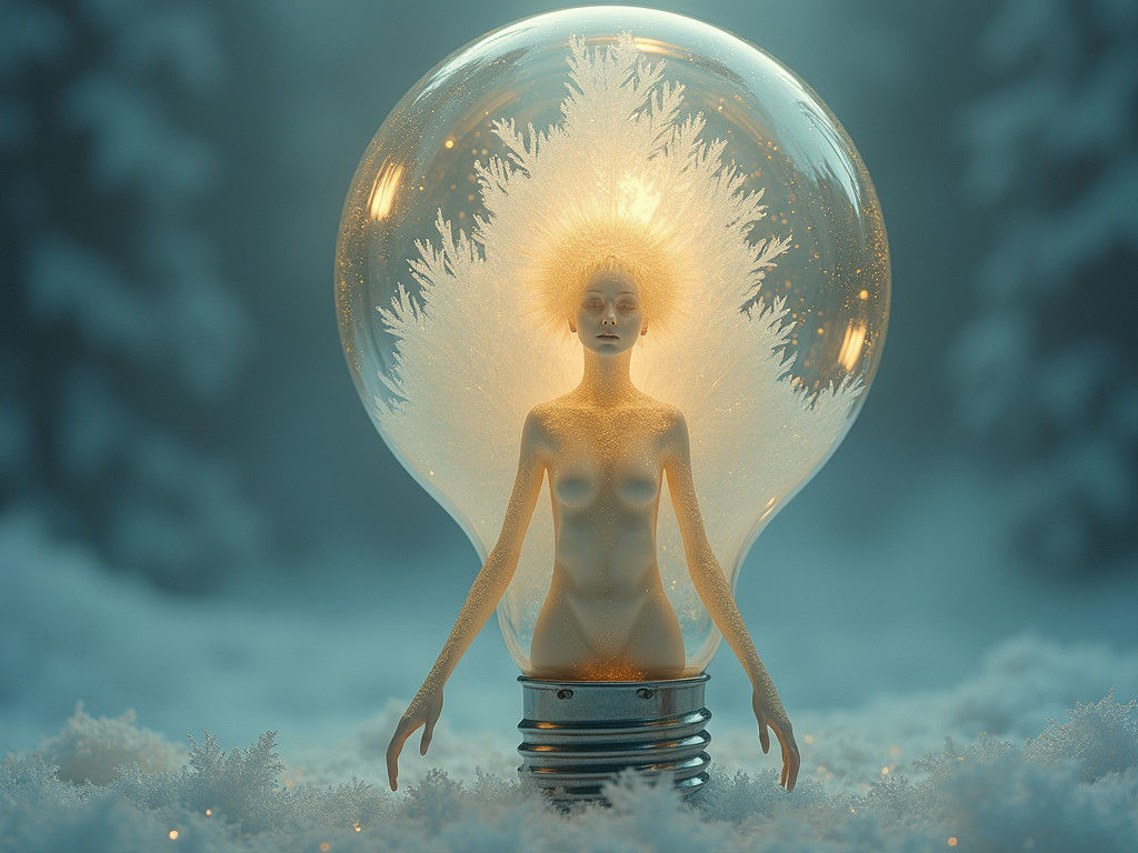 Humanoid Lightbulb with Winter Scene Inside