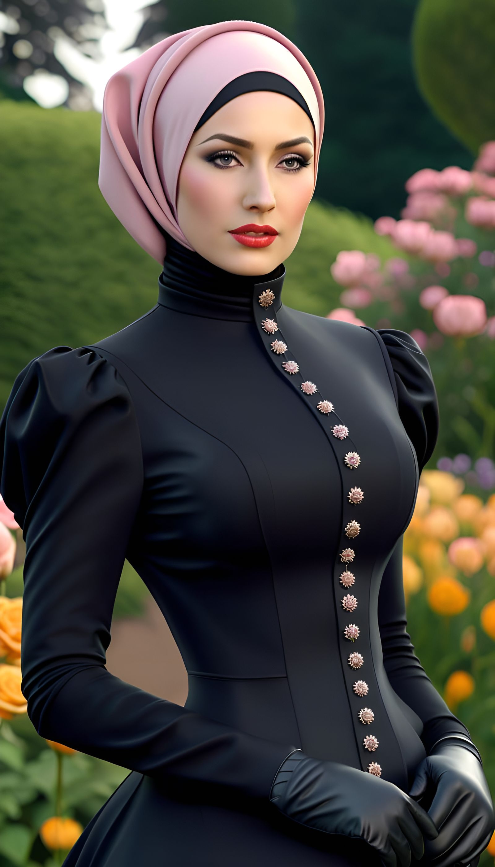 Victorian Woman with Hijab in Rose Garden