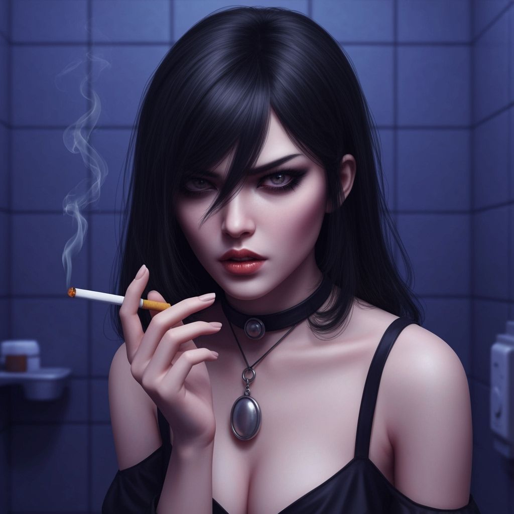 Goth Asian Woman Portrait in Anime Art Style