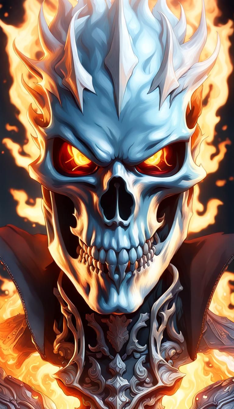 Icy Ghost Rider Portrait in Hyperdetailed Style