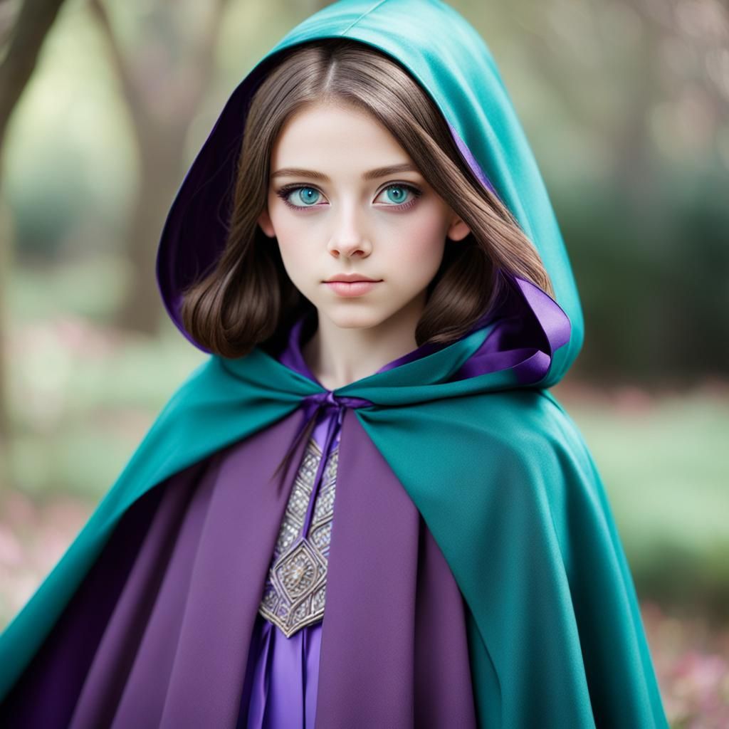 Girl with Teal Eyes and Purple Dress