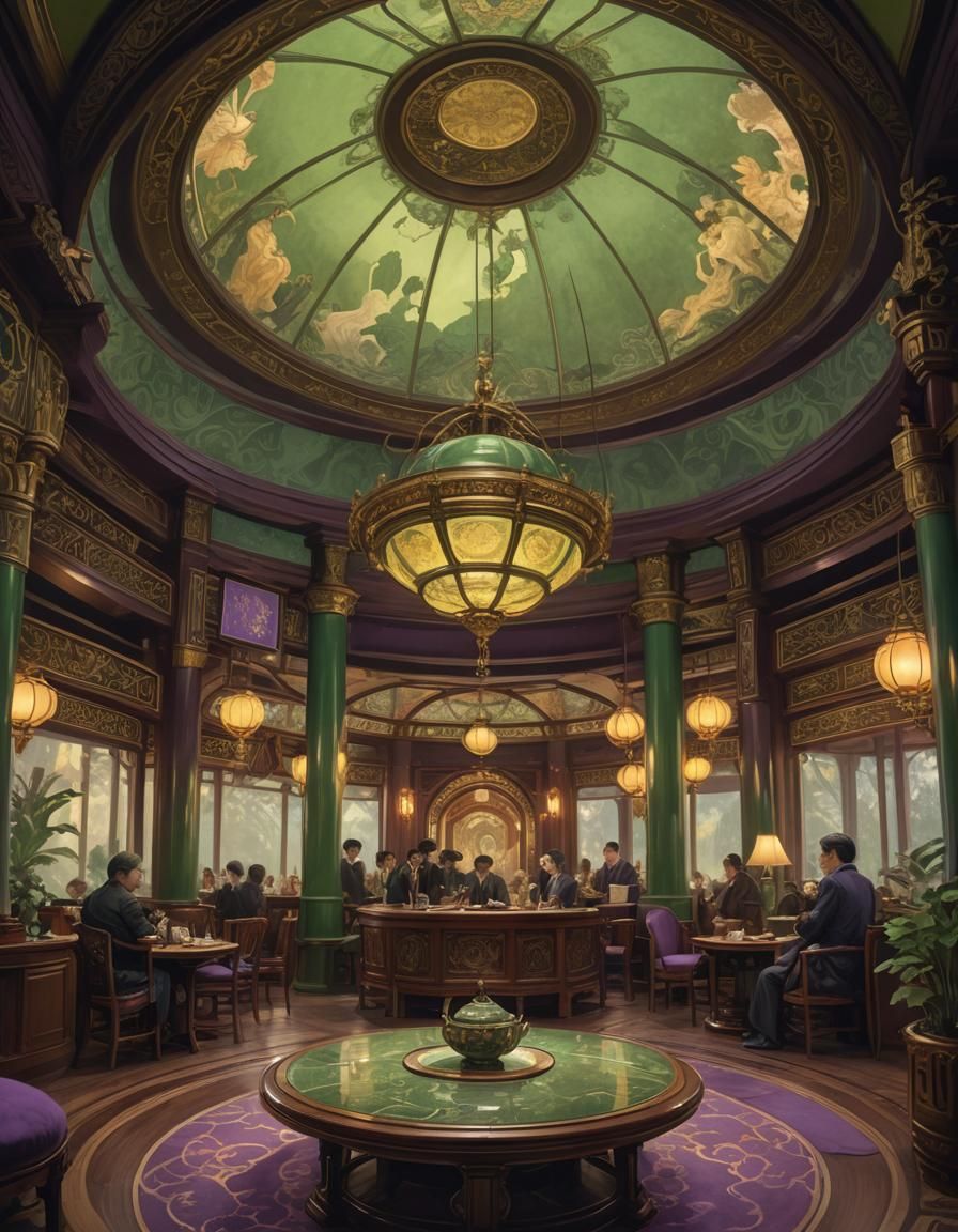 The Jade Circle Teahouse: Alphonse Mucha-Inspired Interior