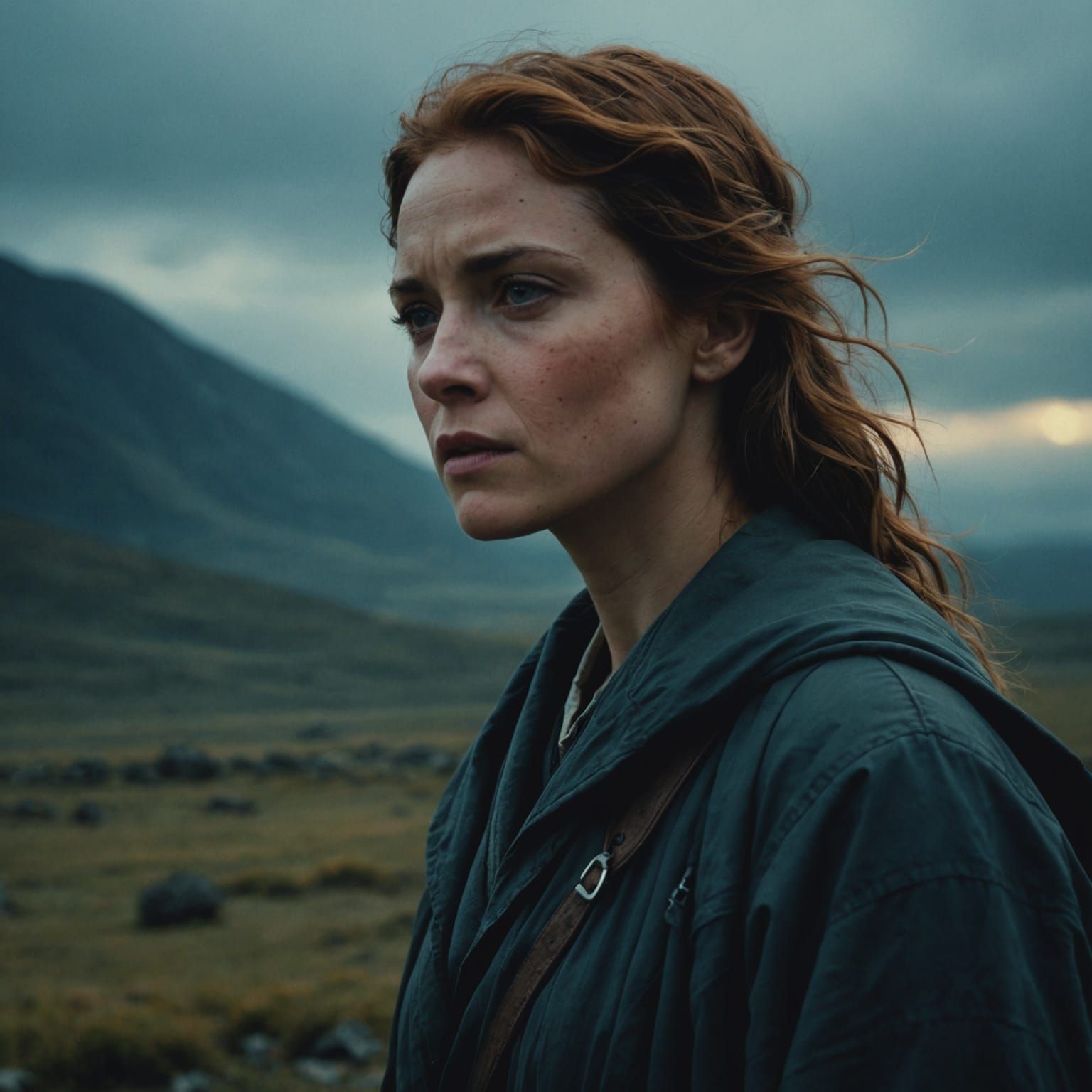 Dramatic Film Still of a Windy Scene