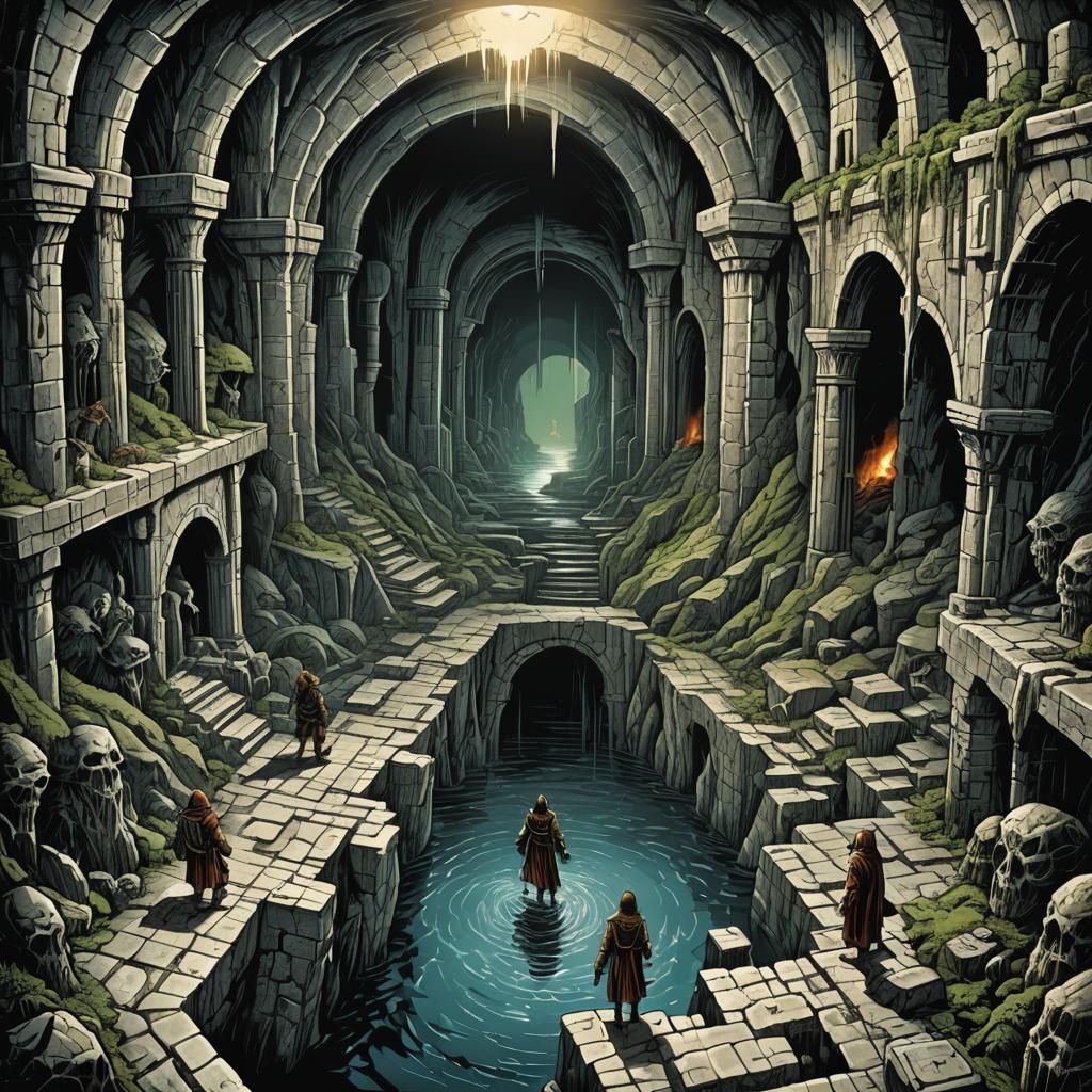 Apocalyptic Underworld Chasm in Retro D&D Style