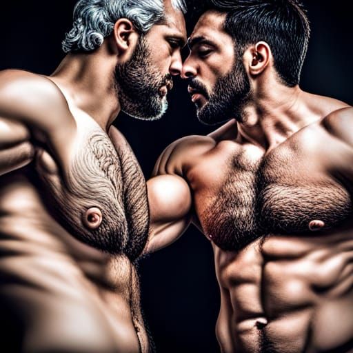 Hyperrealistic Image of Two Bearded Men Kissing
