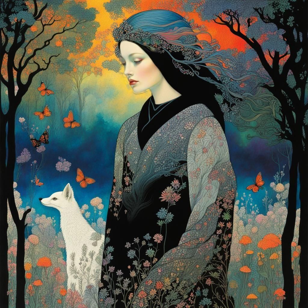 Psychedelic Fairy Fox in Art Nouveau Style