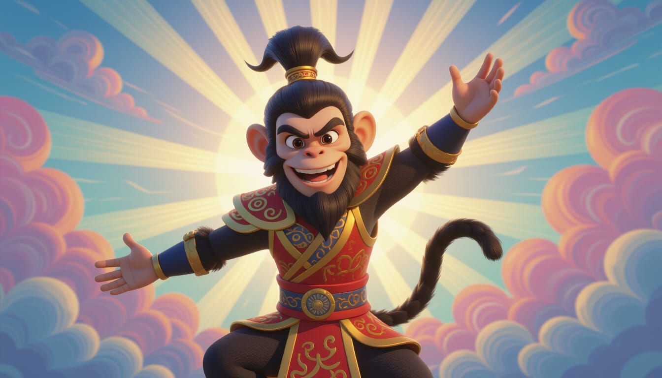 Heroic Monkey King in Vibrant 3D Animation
