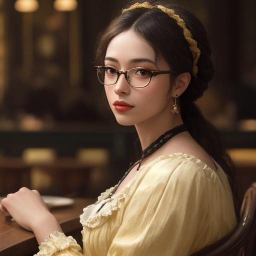 Elegant Woman at Parisian Cafe in Hyperrealism Style