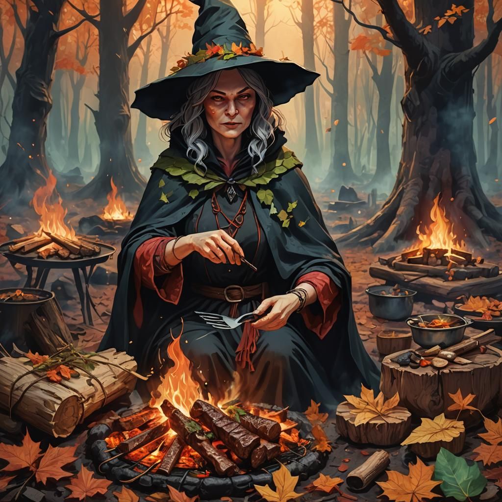 Witch cooking camp food