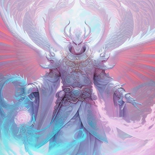 Majestic Anime Dragon and White God in Pastel Hues