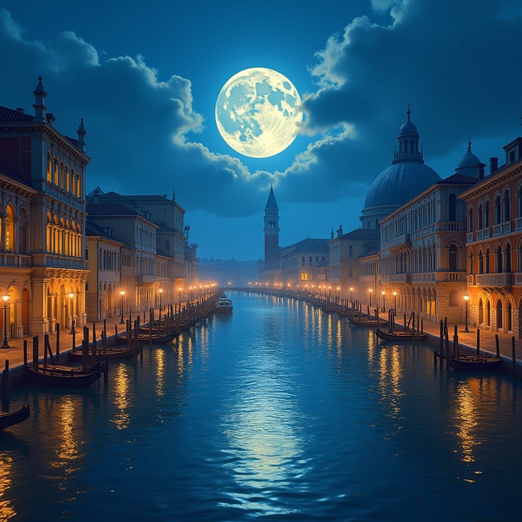 Venice Cityscape by Moonlight: Fantasy Matte Painting
