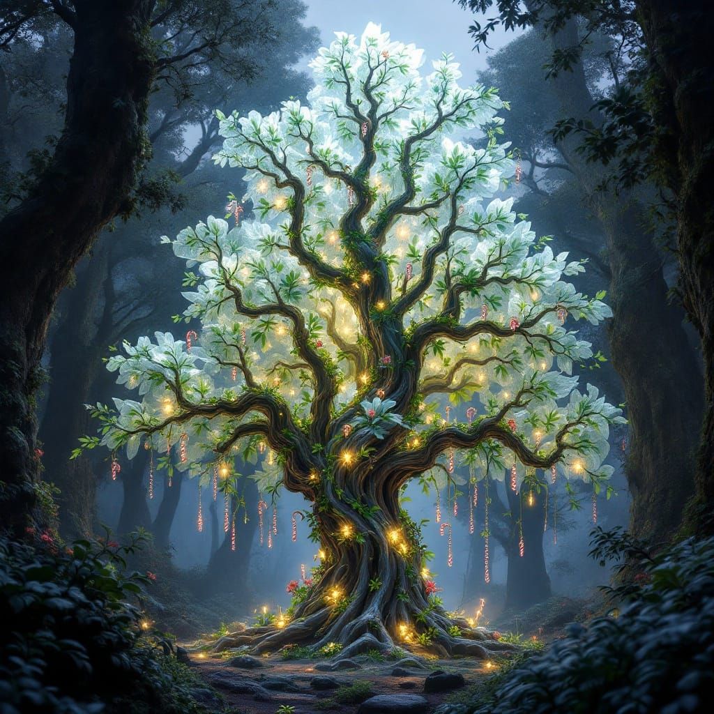Glowing Transparent Tree in Macabre Forest, Digital Art
