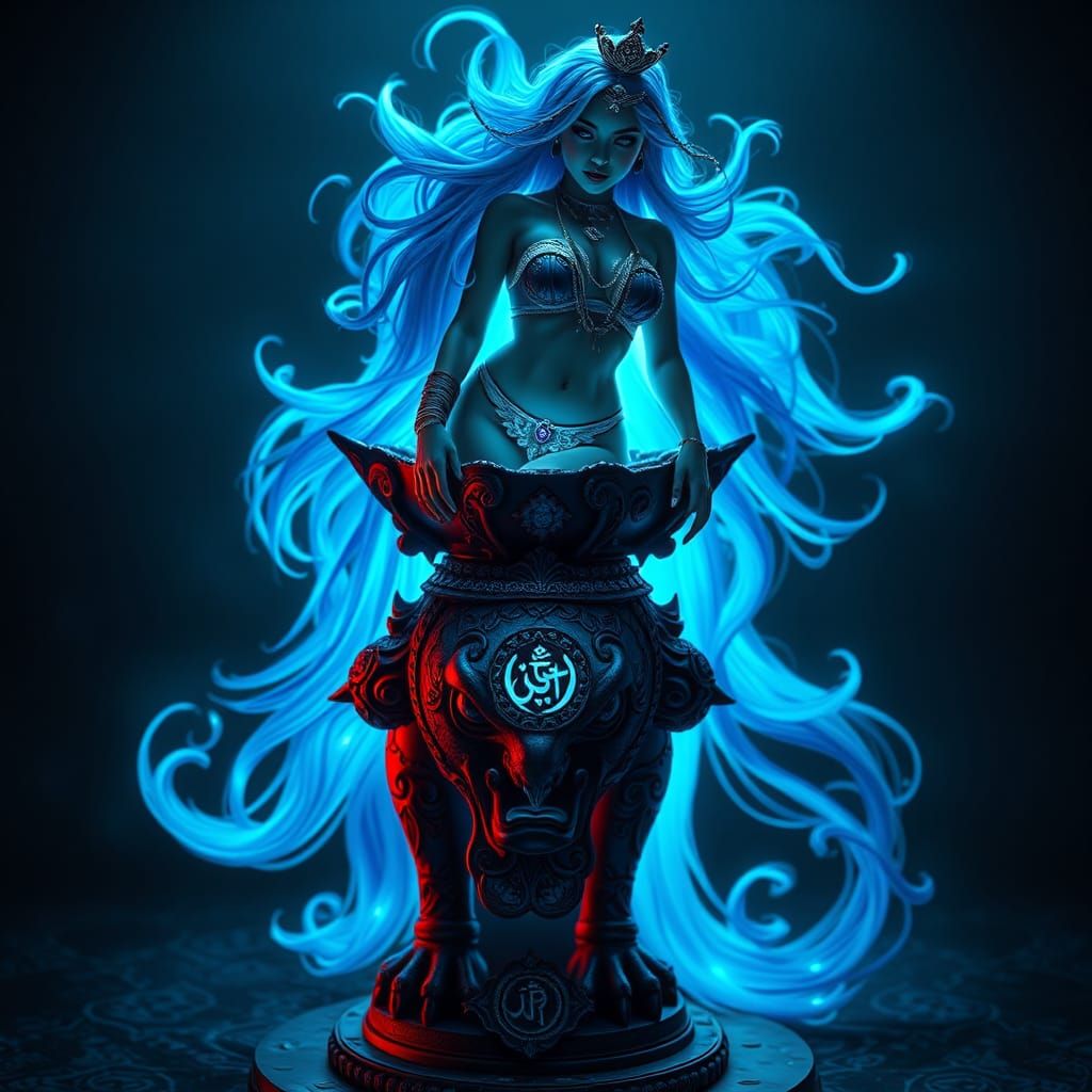 Majestic Jinn Lamp with Fantasy Princess, Cinematic Film Sti...