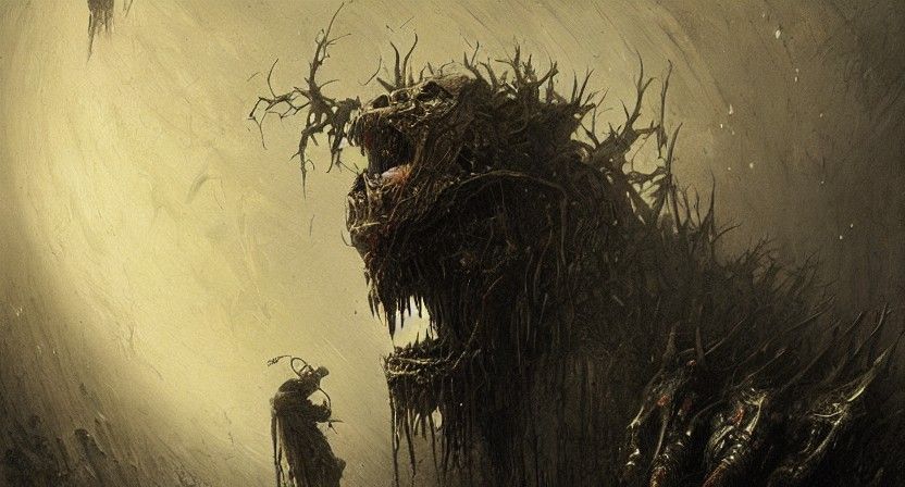 Horrific Teeth in Dark Engraving Style