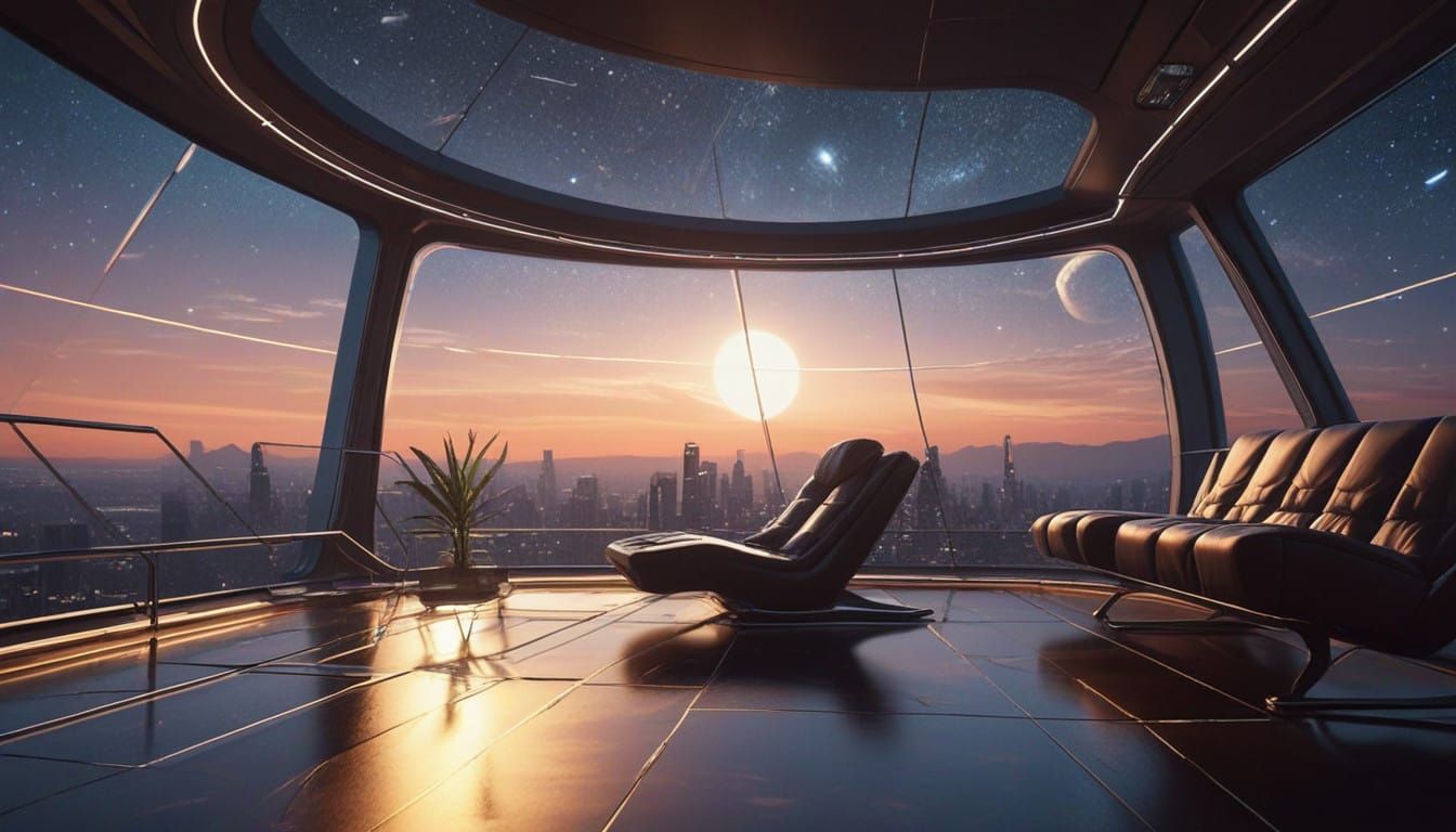 Stunning Futuristic Spaceship with Panoramic View of Starry...