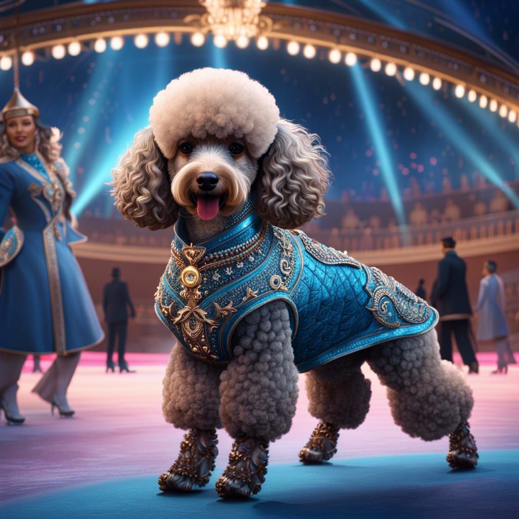 Poodle in a ballroom dancing competition
