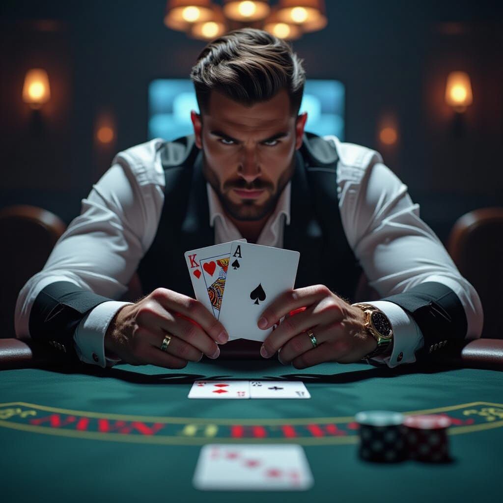 Tense Poker Game in Cyberpunk Style with EKG Card