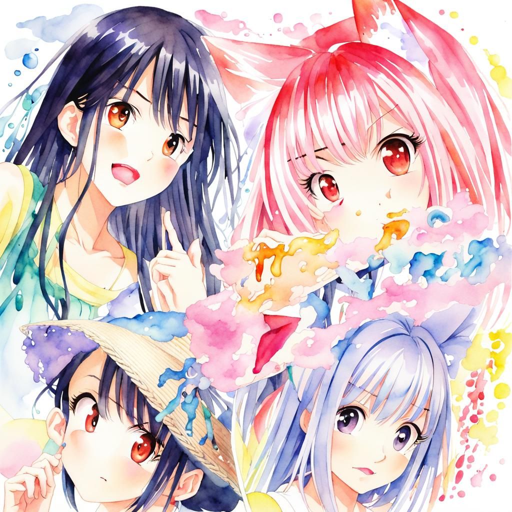 Kitsune Spirit in Watercolor Style, Japanese Art